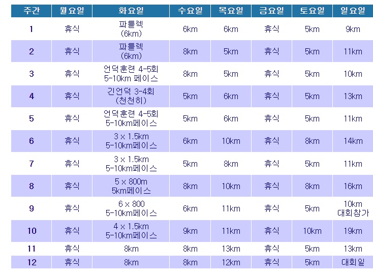 하프훈련스케쥴